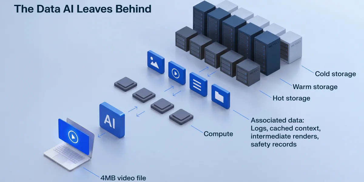 Illustration from MIT Technology Review: Western Digital says an 8-second AI video clip left 130 times its size in server-side data