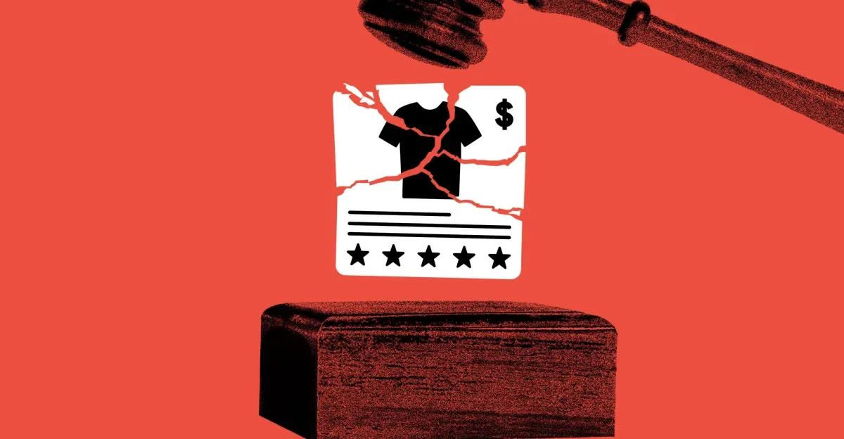 Illustration of ad broken by a gavel