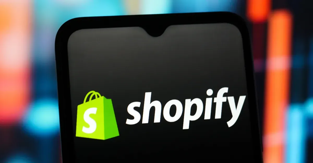 In this photo illustration, the Shopify logo is seen