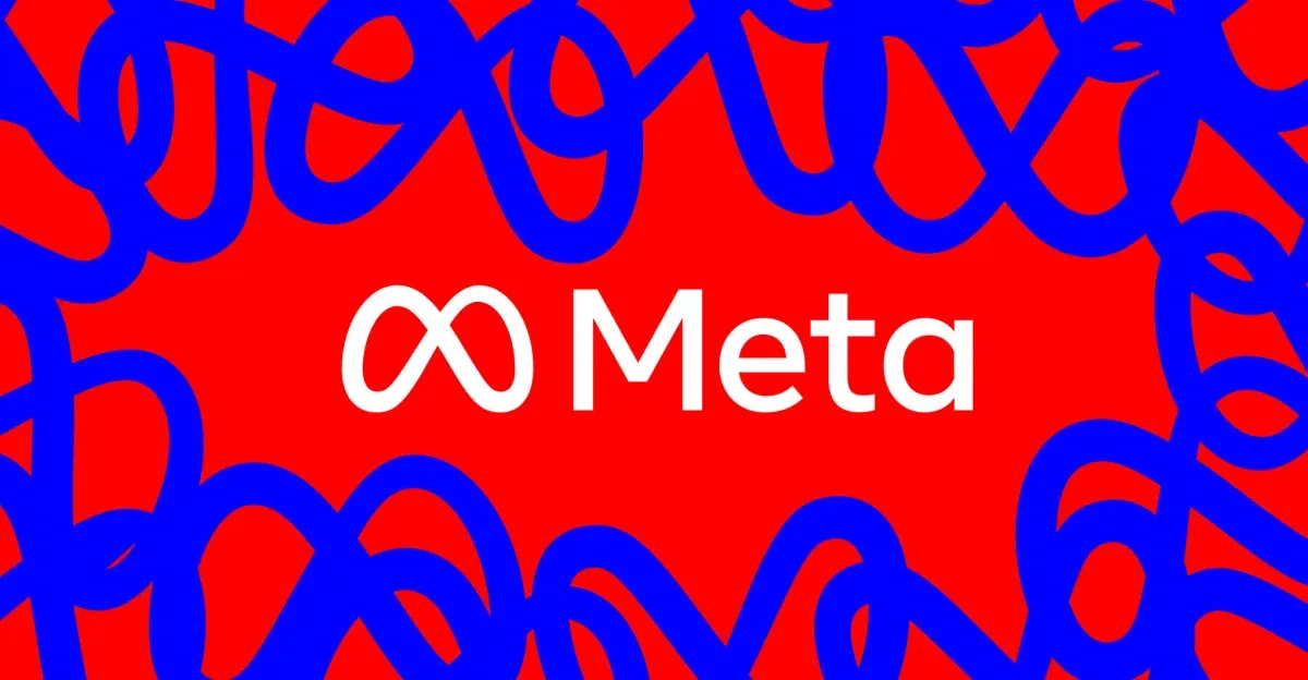 Image of Meta’s wordmark on a red background.